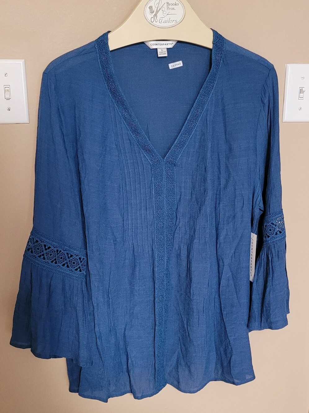 Counterparts Blue V-Neck Crochet Trim Tunic